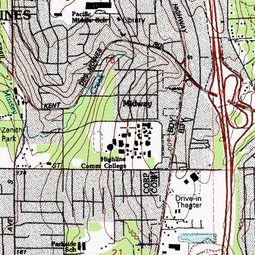 Topographic Map of Highline Community College Building 17, WA