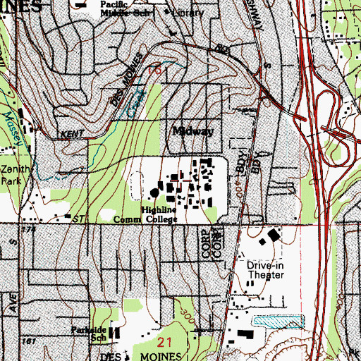 Topographic Map of Highline Community College Building 19, WA
