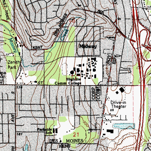 Topographic Map of Highline Community College Building 22, WA