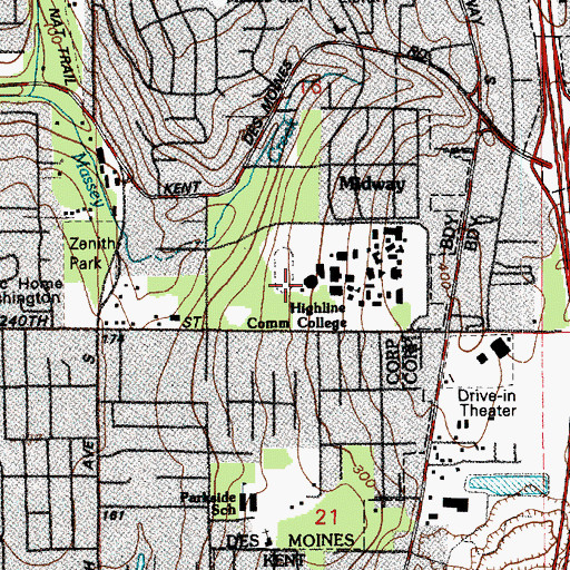 Topographic Map of Highline Community College Building 28, WA