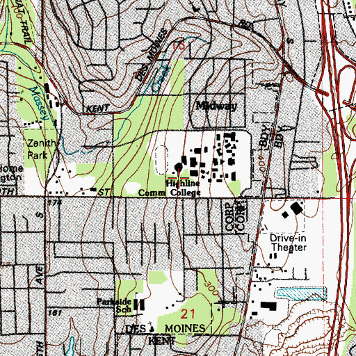 Topographic Map of Highline Community College Building 29, WA