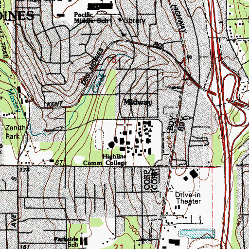 Topographic Map of Highline Community College Building 30, WA