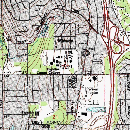 Topographic Map of Highline Community College Building 5, WA