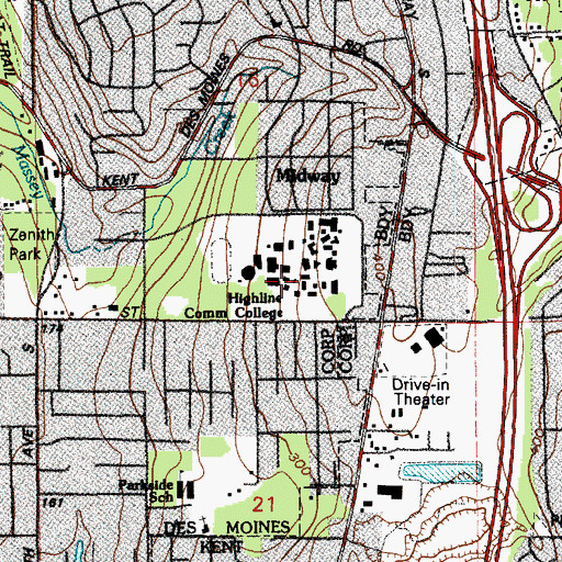 Topographic Map of Highline Community College Building 9, WA