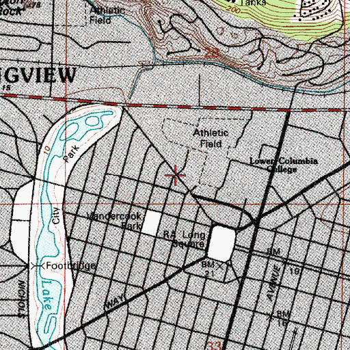 Topographic Map of Lower Columbia College Campus Services Building, WA