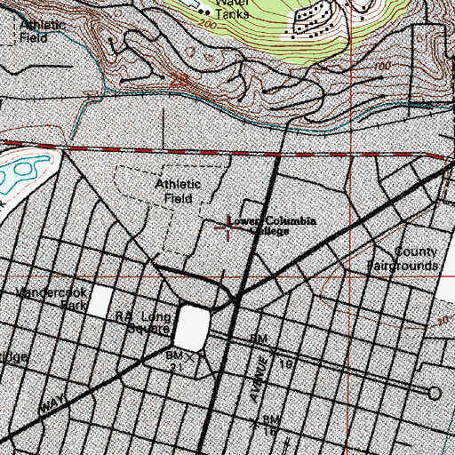 Topographic Map of Lower Columbia College Don Talley Vocational Building, WA