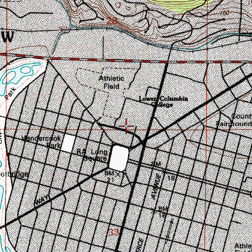 Topographic Map of Lower Columbia College Instructional Office Building, WA