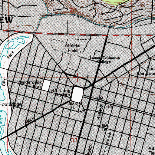 Topographic Map of Lower Columbia College Main Building, WA
