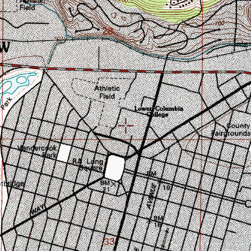 Topographic Map of Lower Columbia College Physical Science Building, WA