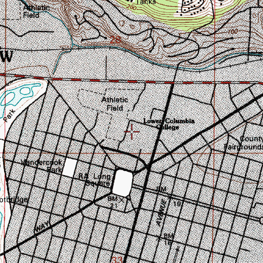 Topographic Map of Lower Columbia College Vocational Building, WA