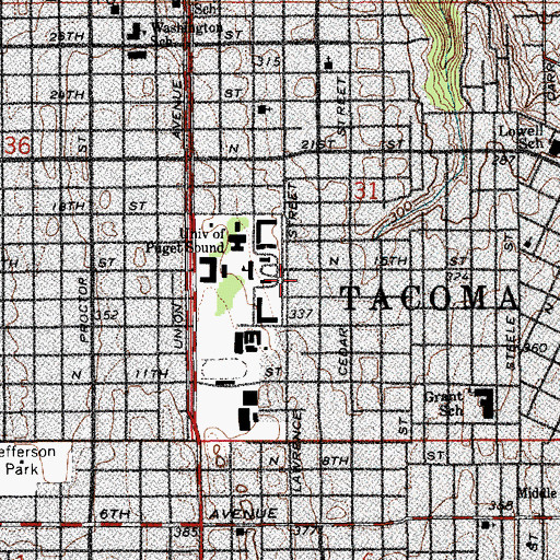 Topographic Map of University of Puget Sound Copy Services Building, WA