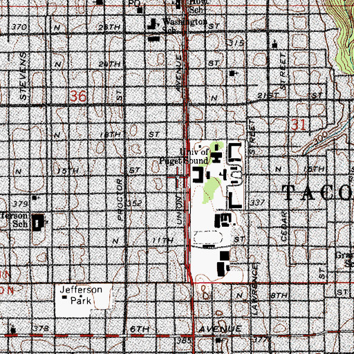 Topographic Map of University of Puget Sound Harned Hall, WA
