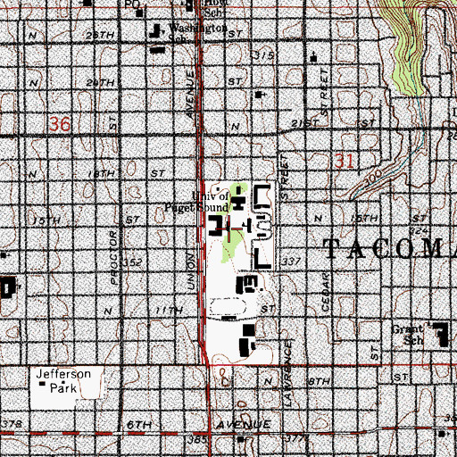 Topographic Map of University of Puget Sound Jones Hall, WA