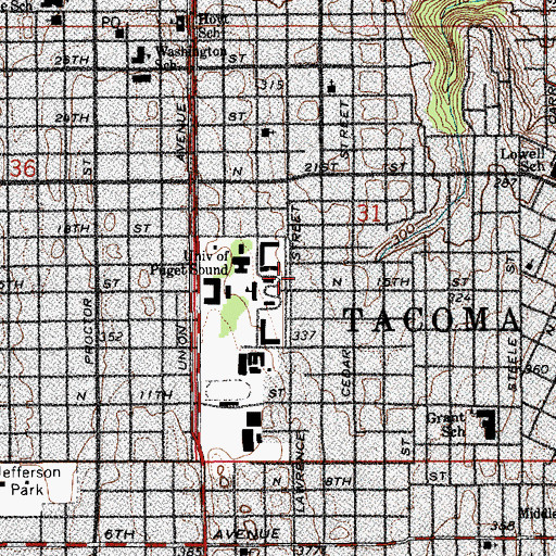 Topographic Map of University of Puget Sound Sculpture Building, WA