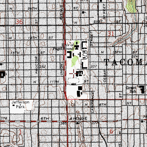 Topographic Map of University of Puget Sound South Hall, WA