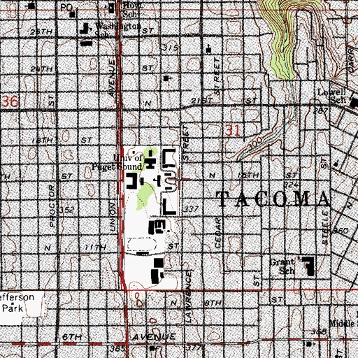 Topographic Map of University of Puget Sound Student Activities Building, WA