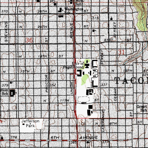 Topographic Map of University of Puget Sound Thompson Hall, WA