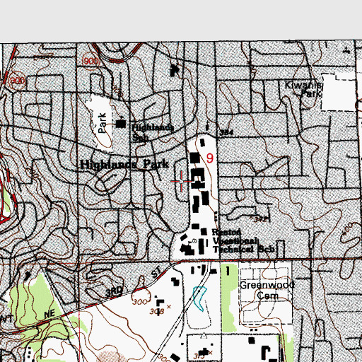 Topographic Map of Renton Technical College Greco Buildings, WA