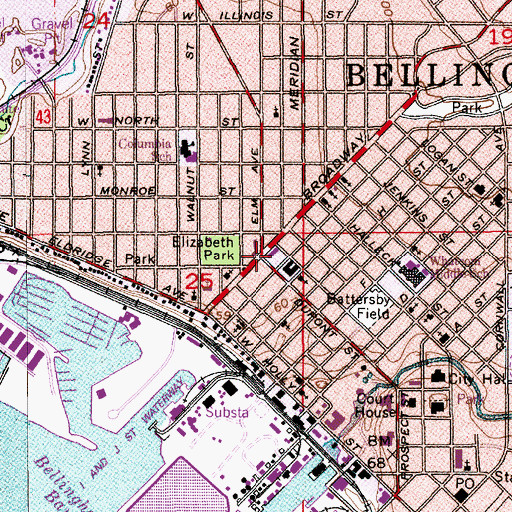 Topographic Map of Bellingham Fire Department Station 1, WA