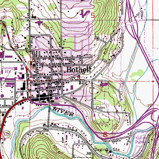 Topographic Map of Bothell Fire and EMS Downtown Firehouse Station 42, WA