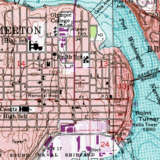 Topographic Map of Bremerton Fire Department, WA