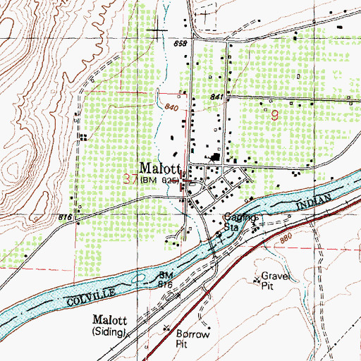 Topographic Map of Malott Fire Department, WA