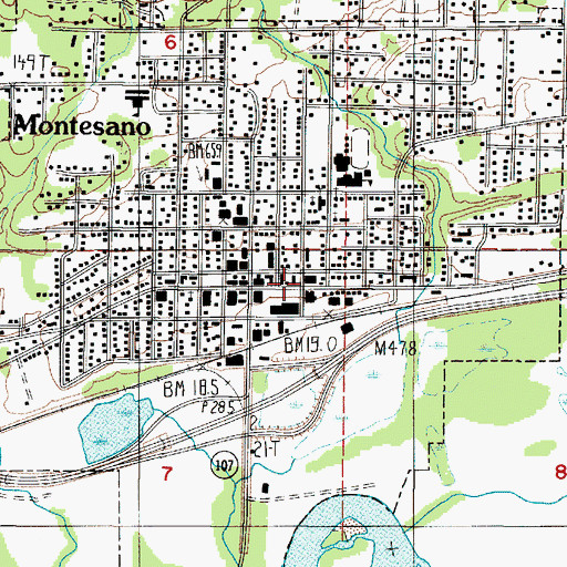 Topographic Map of Montesano Fire Department, WA