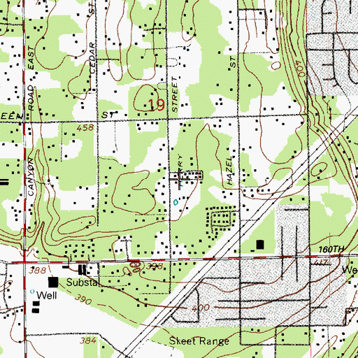 Topographic Map of Fruitland Gardens Mobile Home Park, WA