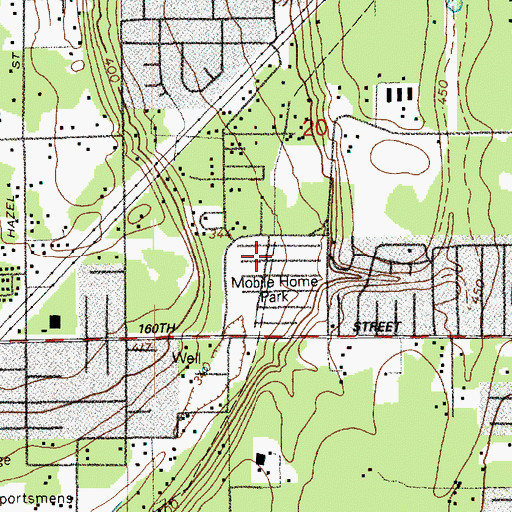 Topographic Map of Green Meadows Family Mobile Home Park, WA