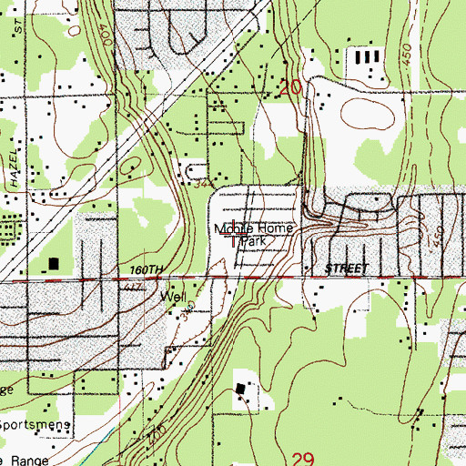 Topographic Map of Hidden Glen Mobile Home Park, WA