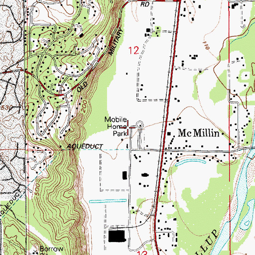 Topographic Map of McMillan Village Mobile Home Park, WA