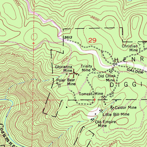 Topographic Map of Glorianna Mine, CA