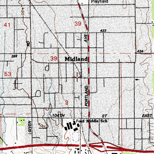 Topographic Map of Midlands Kiddie Korral Daycare Center, WA