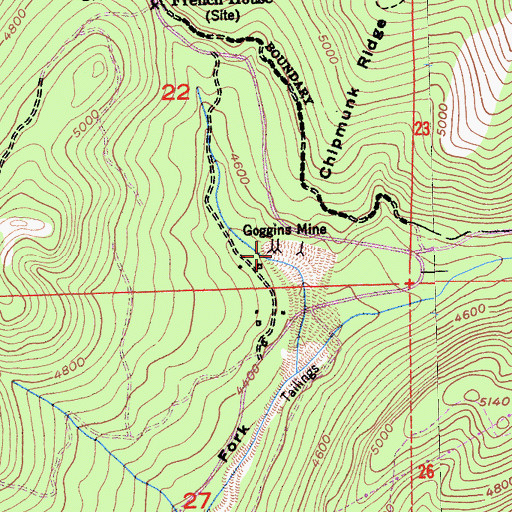 Topographic Map of Goggins Mine, CA