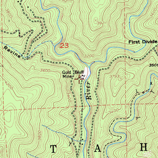 Topographic Map of Gold Bluff Mine, CA