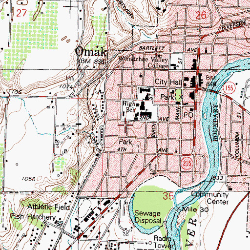 Topographic Map of Omak Adventist Christian School, WA