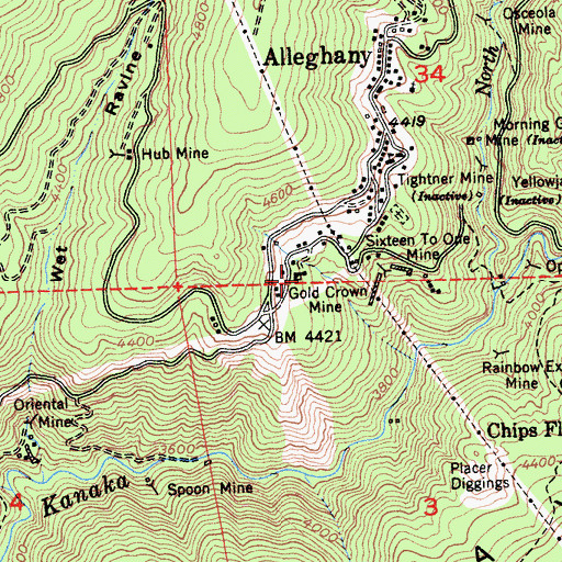 Topographic Map of Gold Crown Mine, CA