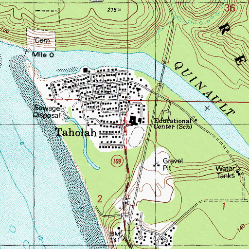 Topographic Map of Taholah School, WA