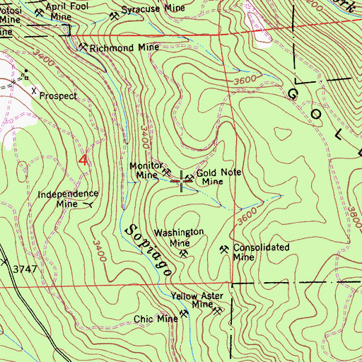 Topographic Map of Gold Note Mine, CA