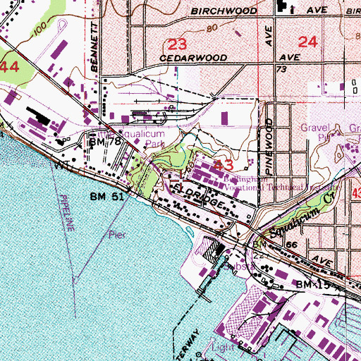 Topographic Map of Bellingham Technical College Building A, WA