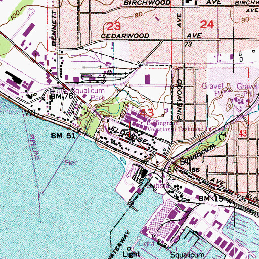 Topographic Map of Bellingham Technical College Building E, WA