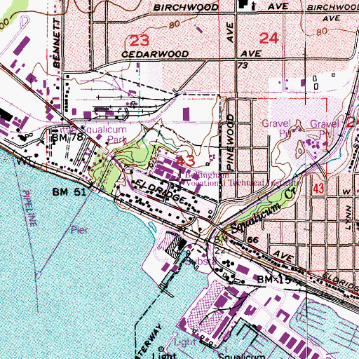 Topographic Map of Bellingham Technical College Building G, WA