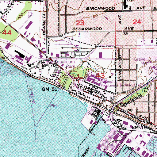 Topographic Map of Bellingham Technical College Building Y, WA