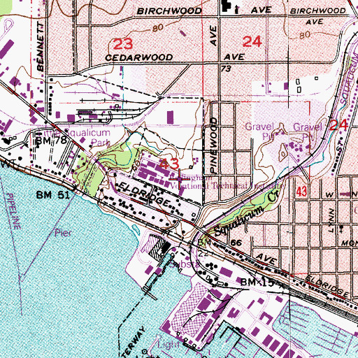 Topographic Map of Bellingham Technical College Desmond McArdle Center, WA