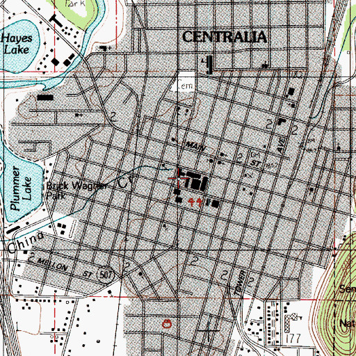 Topographic Map of Centralia College Kemp Hall, WA