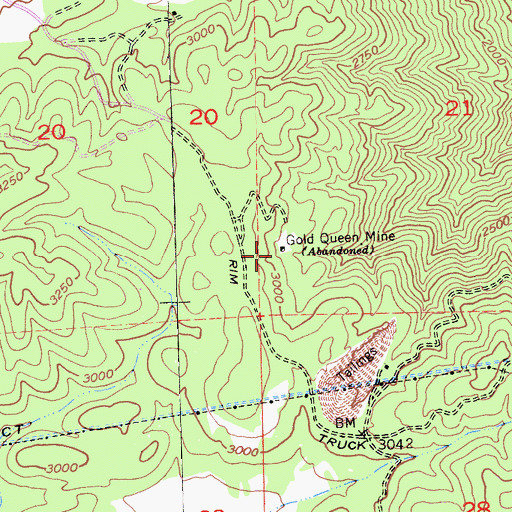 Topographic Map of Gold Queen Mine, CA