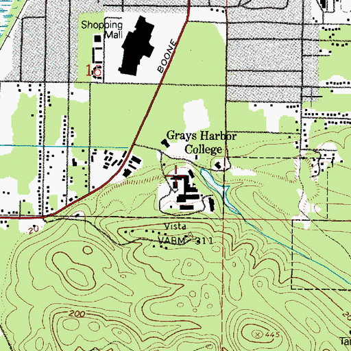 Topographic Map of Grays Harbor College Math and Physical Science Building, WA