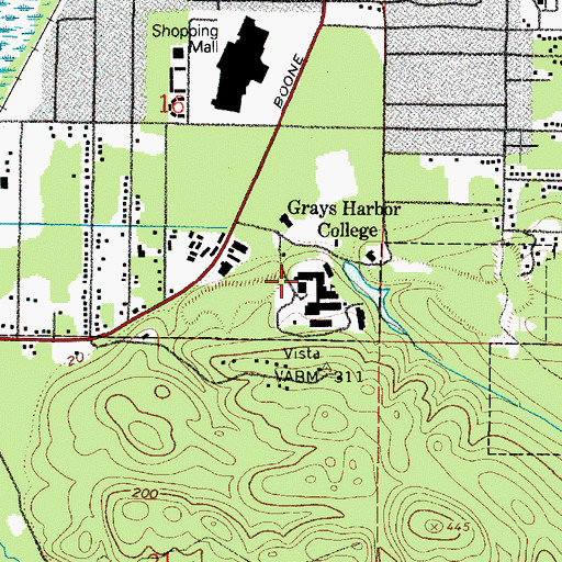 Topographic Map of Grays Harbor College Hiller Union Building, WA