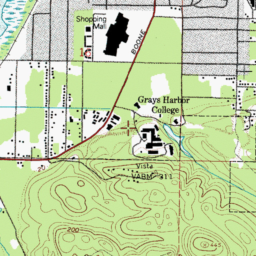 Topographic Map of Grays Harbor College Wellington Rehearsal Hall, WA