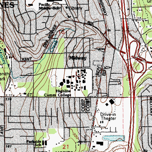 Topographic Map of Highline Community College Building 14, WA